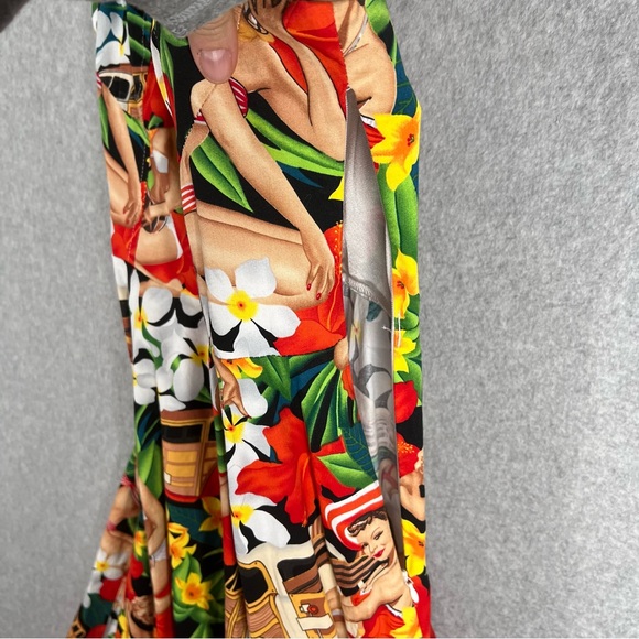 Belle Poque Womens Med Sleeveless Hawaiian Pin Up Girl A-Line Swing Midi Dress - Picture 12 of 15